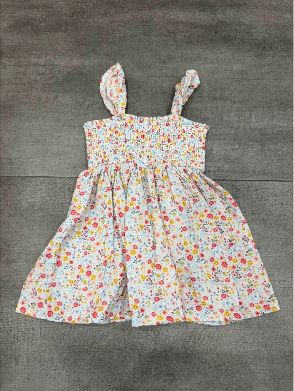 3T • Rabbit + Bear Organic Girls Floral Smocked Sundress Tie Strap Summer Dress